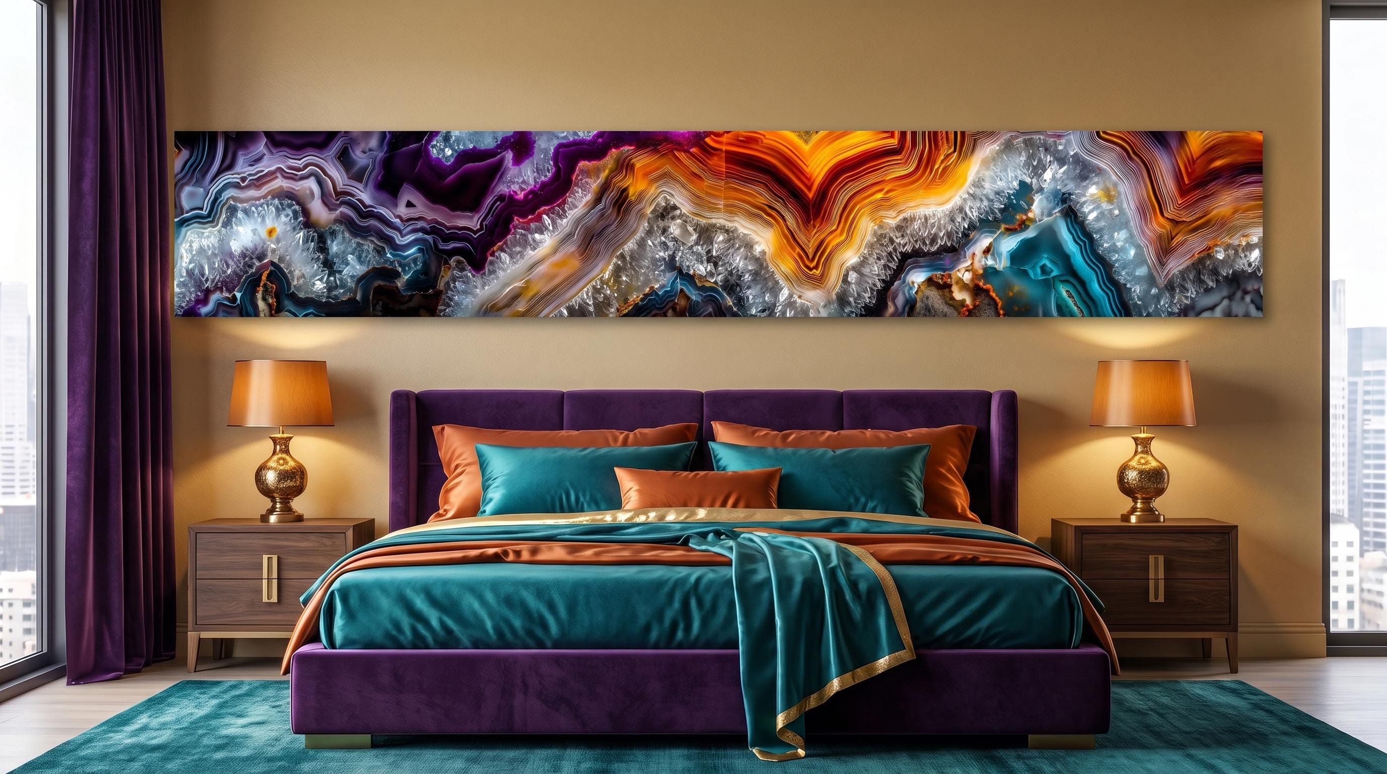 Geode Ember Rift Panoramic, Luxury Crystal AcrylGlass Above Bed Wall Art