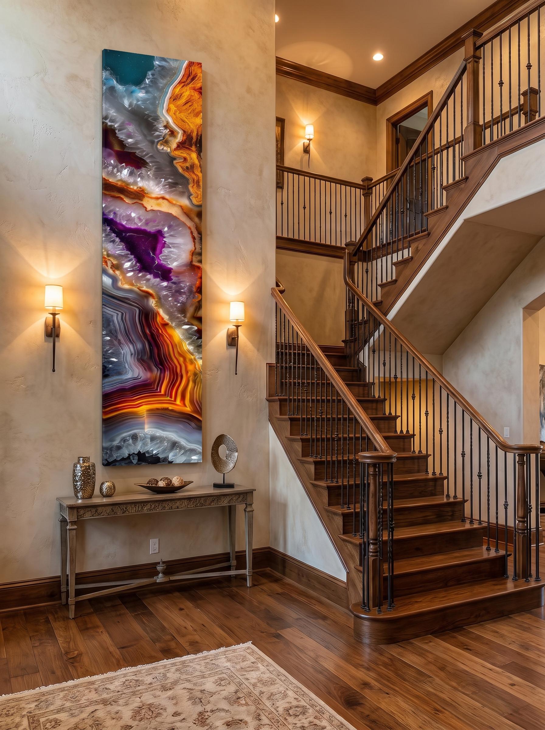 Geode Ember Rift Ascend, Luxury Crystal AcrylGlass Wall Art for Staircase & Fireplace