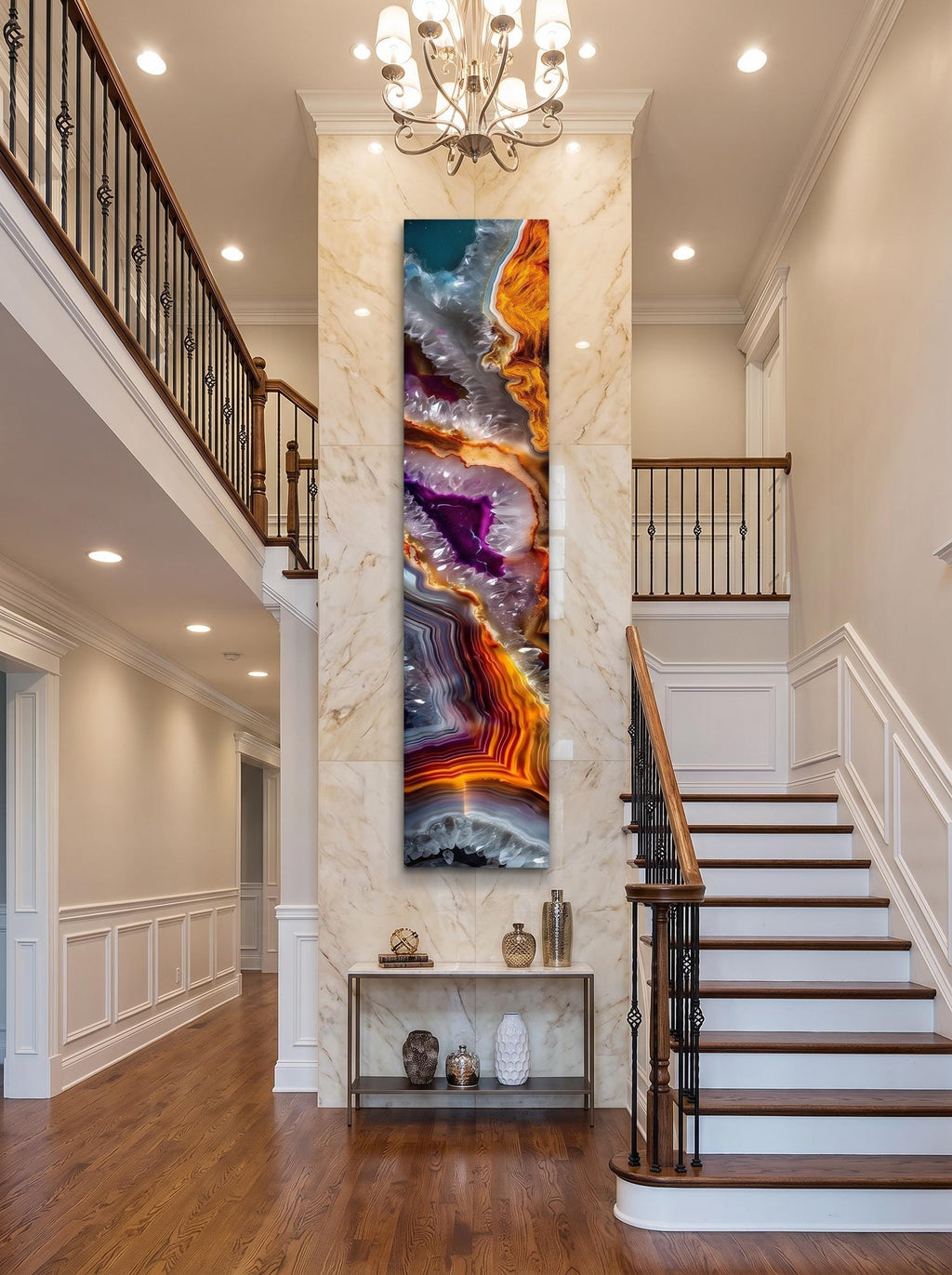 Geode Ember Rift Ascend, Luxury Crystal AcrylGlass Wall Art for Staircase & Fireplace