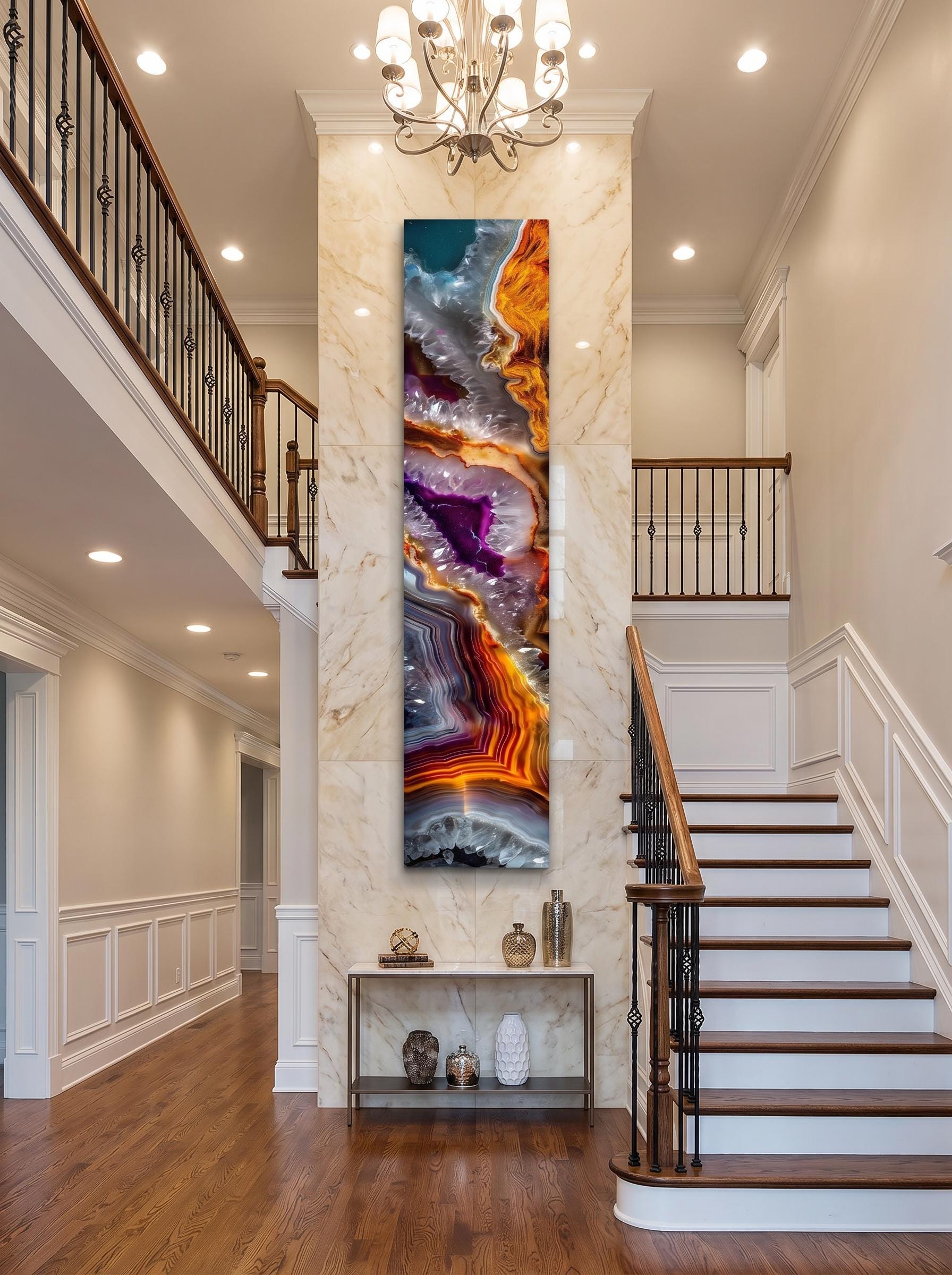 Geode Ember Rift Ascend, Luxury Crystal AcrylGlass Wall Art for Staircase & Fireplace