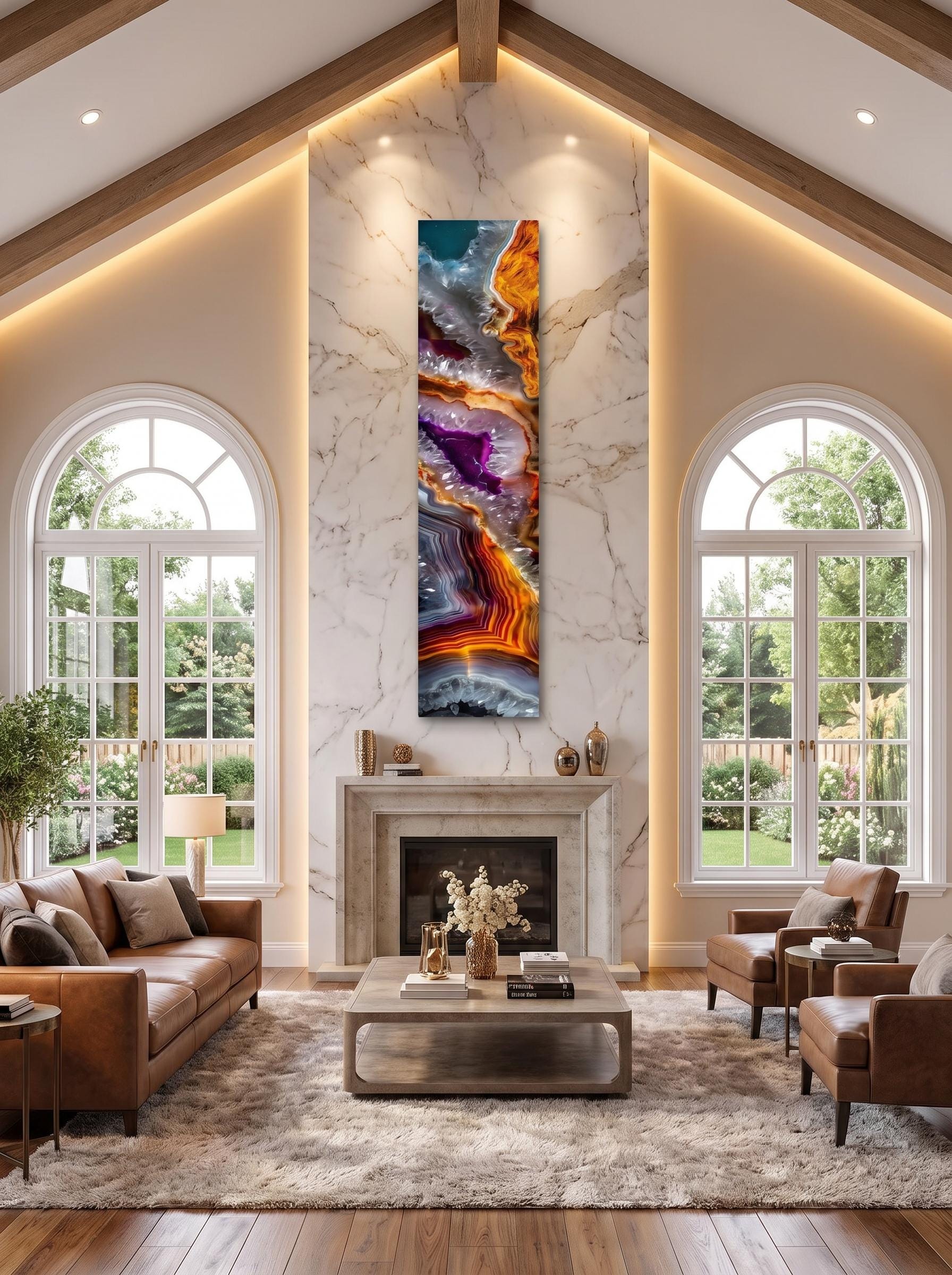 Geode Ember Rift Ascend, Luxury Crystal AcrylGlass Wall Art for Staircase & Fireplace