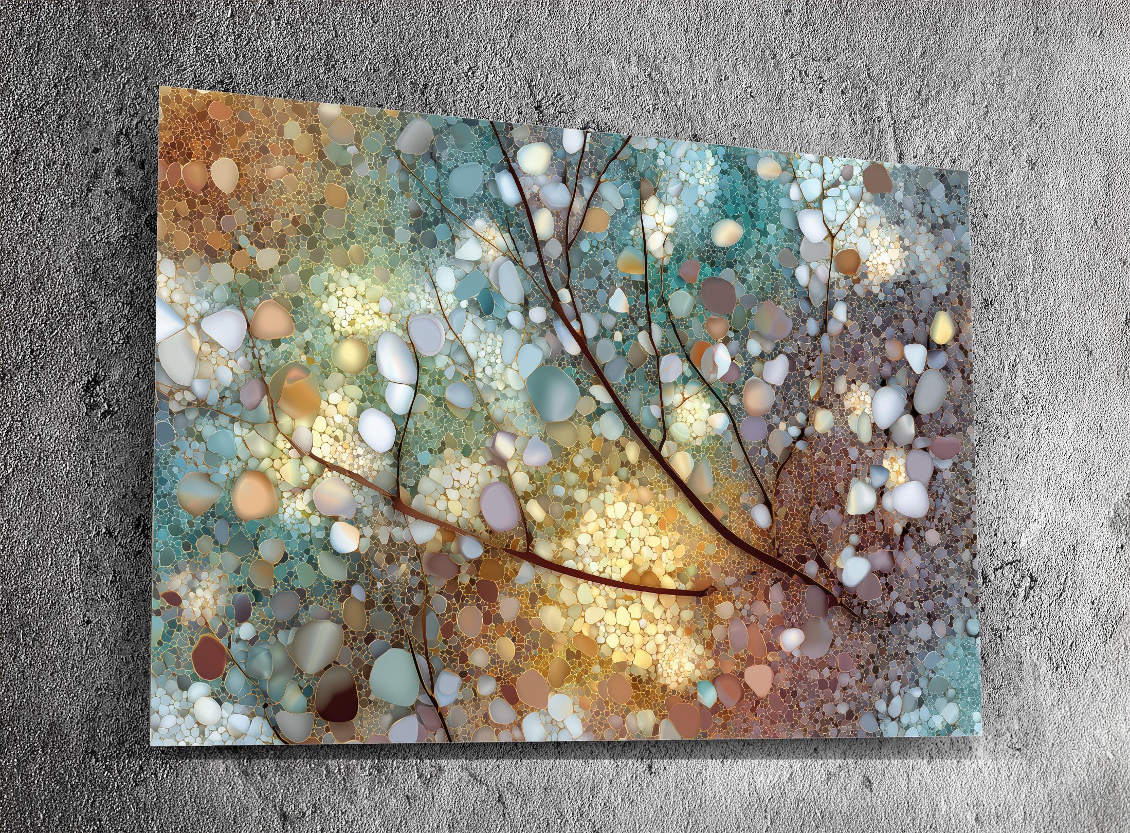 Whispering Canopy - Botanical Mosaic Wall Art – Crystal AcrylGlass Statement Decor, Nature-Inspired Panel