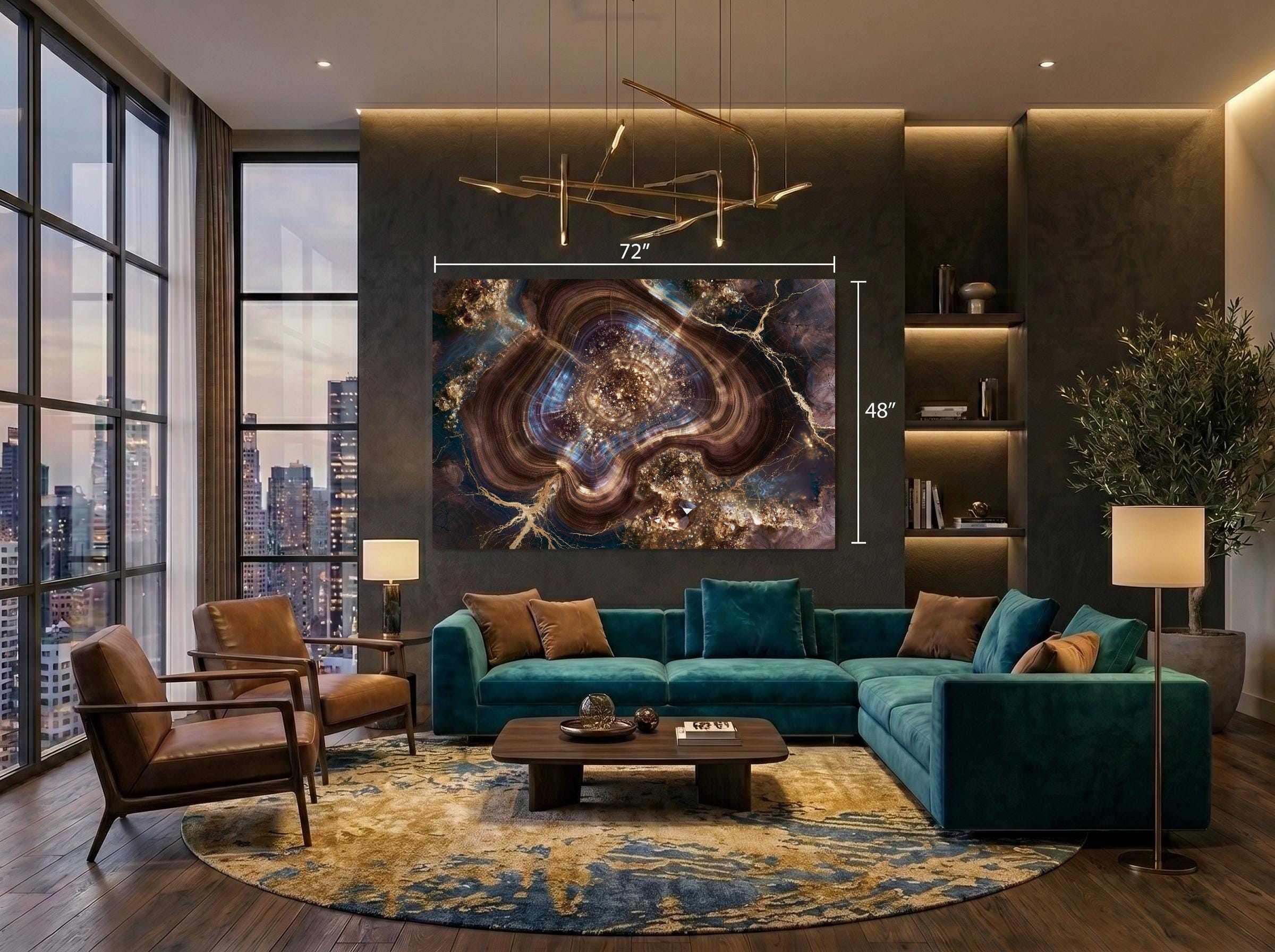 Walnut Nebula Geode Crystal AcrylGlass Wall Art, Blue Agate Abstract Decor