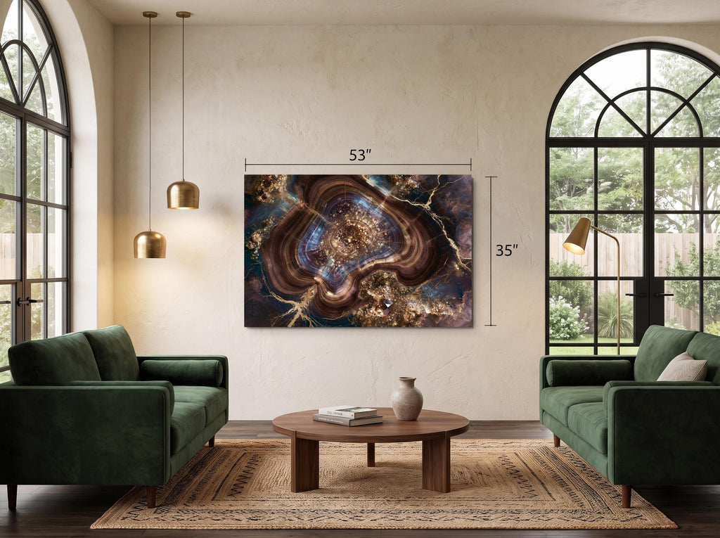 Walnut Nebula Geode Crystal AcrylGlass Wall Art, Blue Agate Abstract Decor