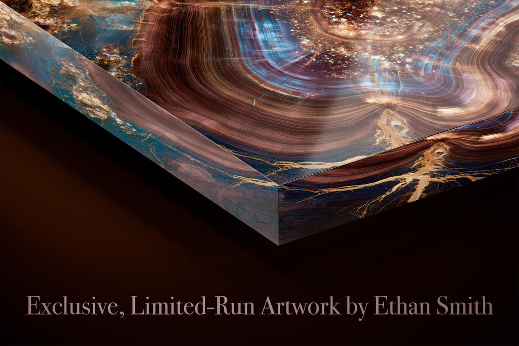 Walnut Nebula Geode Crystal AcrylGlass Wall Art, Blue Agate Abstract Decor