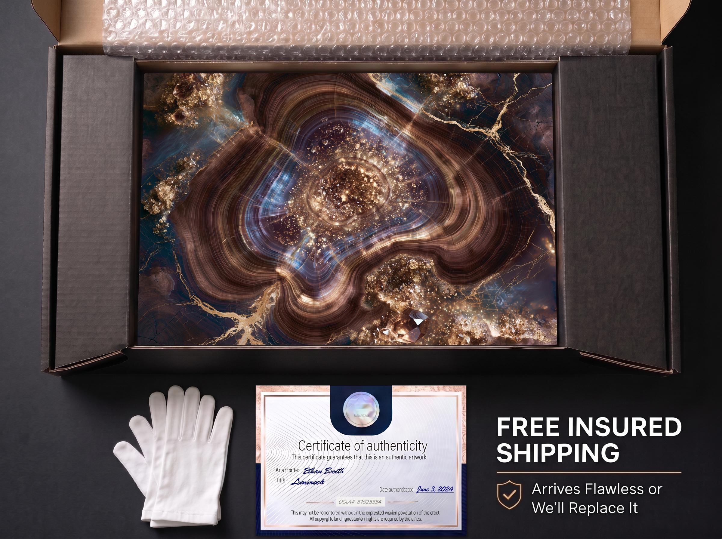 Walnut Nebula Geode Crystal AcrylGlass Wall Art, Blue Agate Abstract Decor