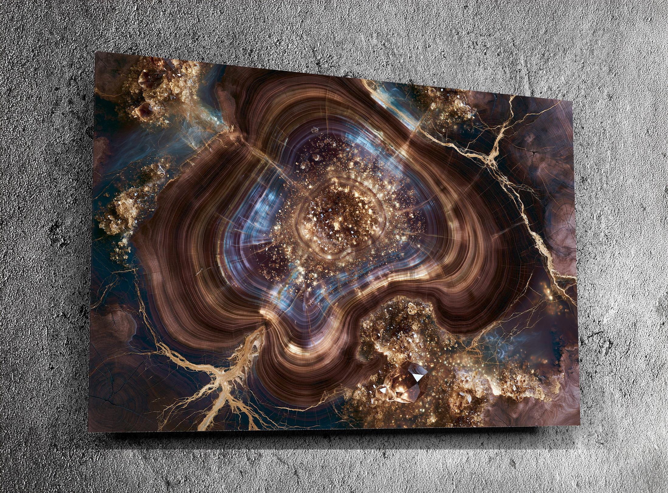 Walnut Nebula Geode Crystal AcrylGlass Wall Art, Blue Agate Abstract Decor
