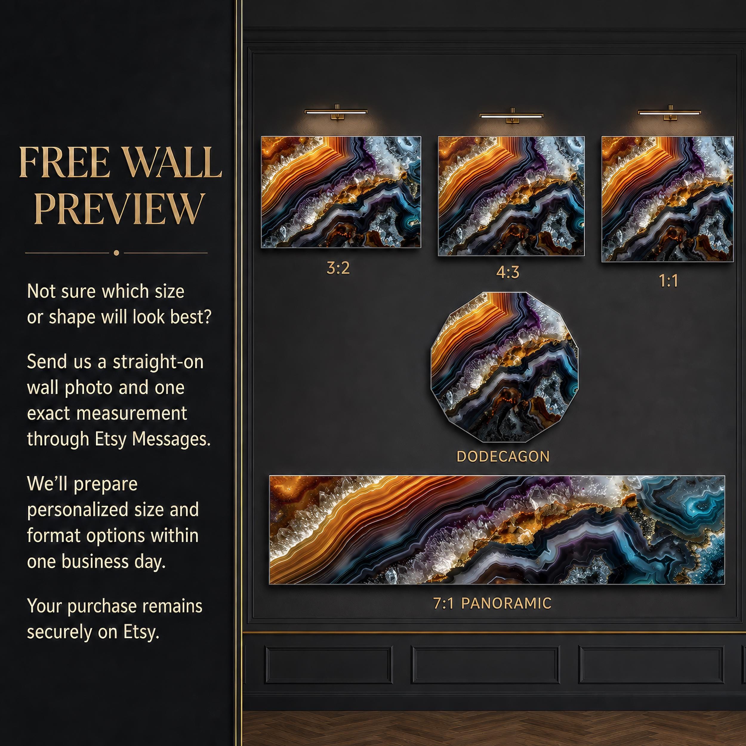 Geode Luxfire AcrylGlass Wall Art: Luminous Agate, Brushed Gold Accents