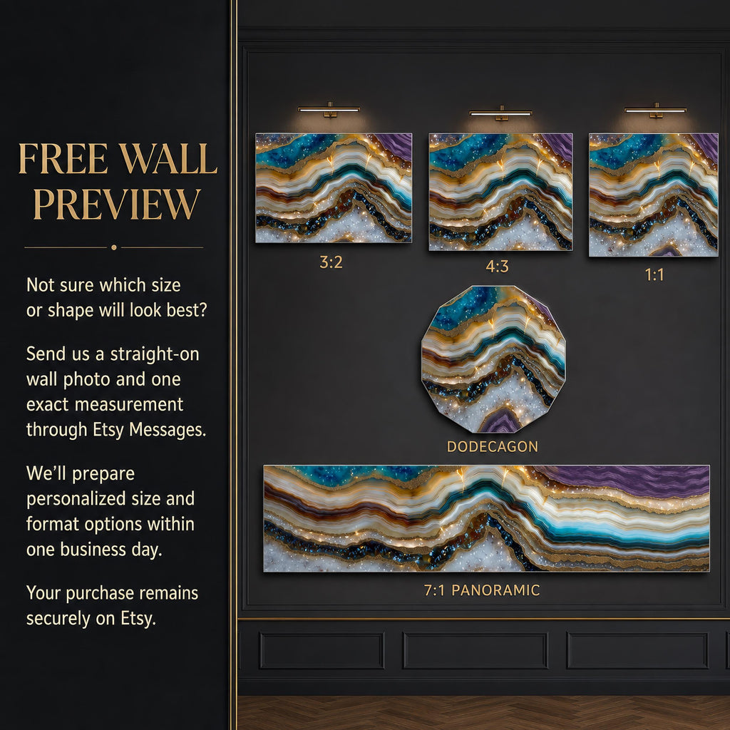 Aurean Strata Crystal Acrylic Wall Art, Amber Gold Mineral Artwork, Luxury Living Room Decor