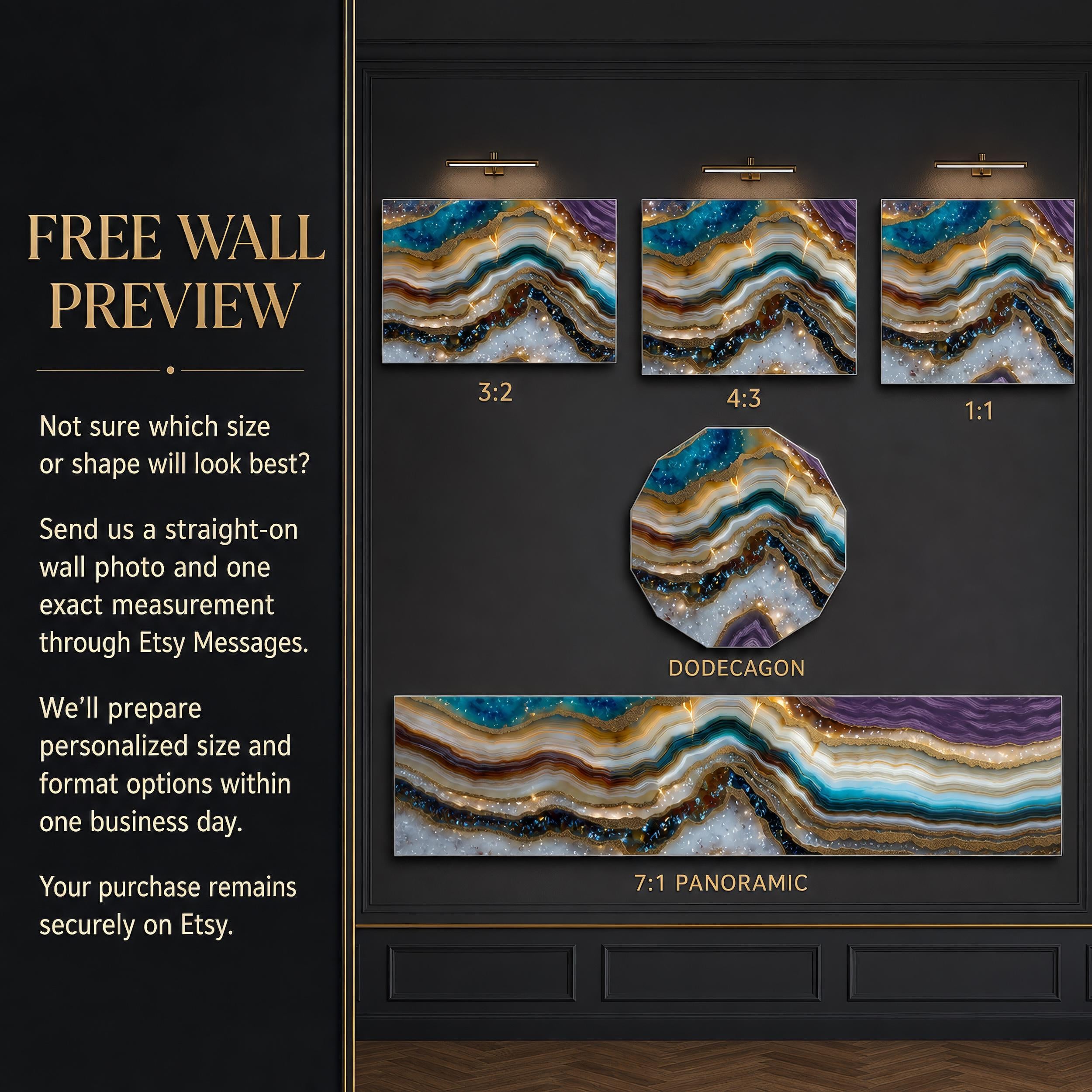 Aurean Strata Crystal Acrylic Wall Art, Amber Gold Mineral Artwork, Luxury Living Room Decor