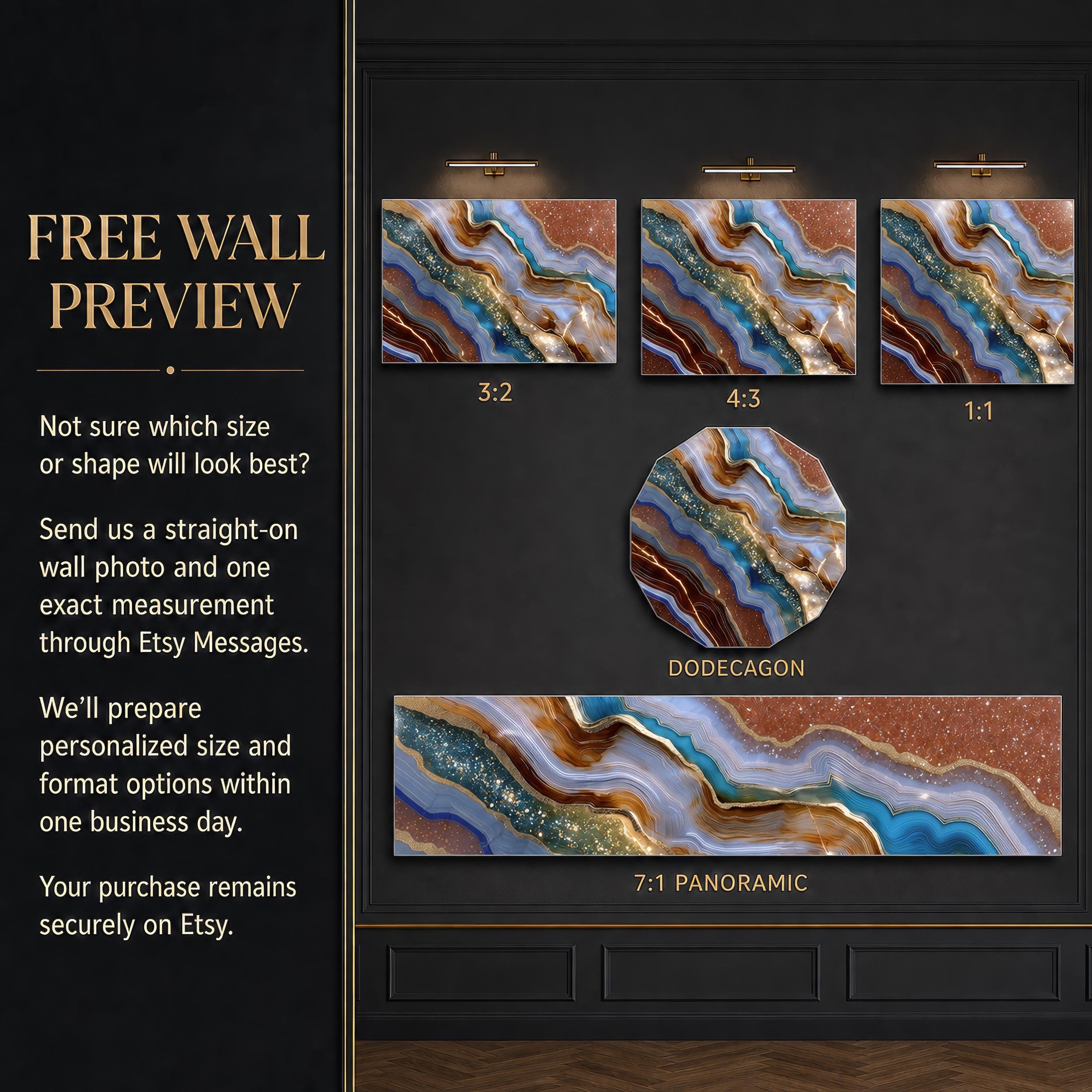 Celestial Druzy Crystal AcrylGlass Wall Art: Luminous Blue & Bronze Stone Statement Art