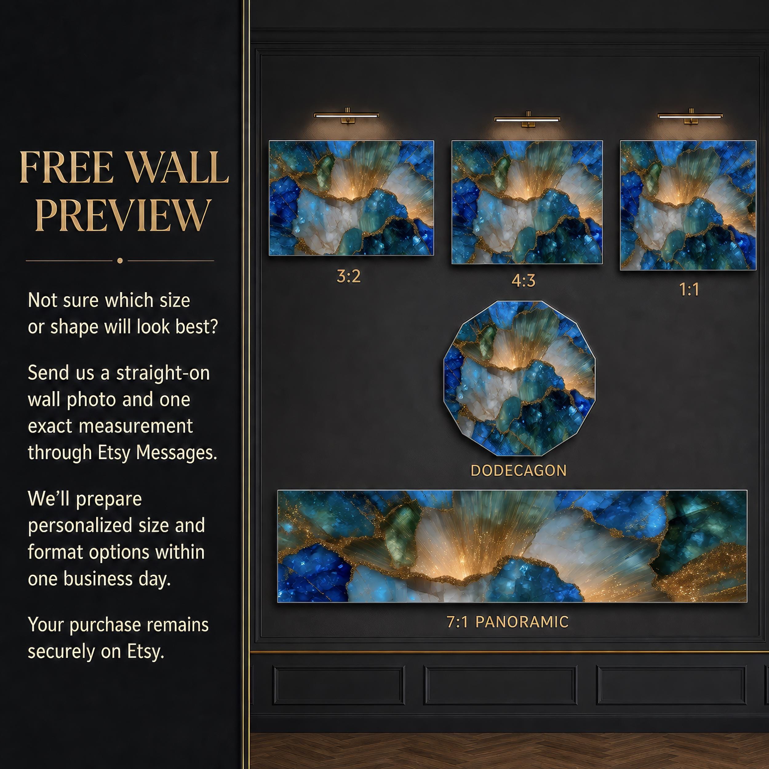 Elysian Bloom – Blue Gold Floral Crystal Acrylic Wall Art for Luxury Living Room
