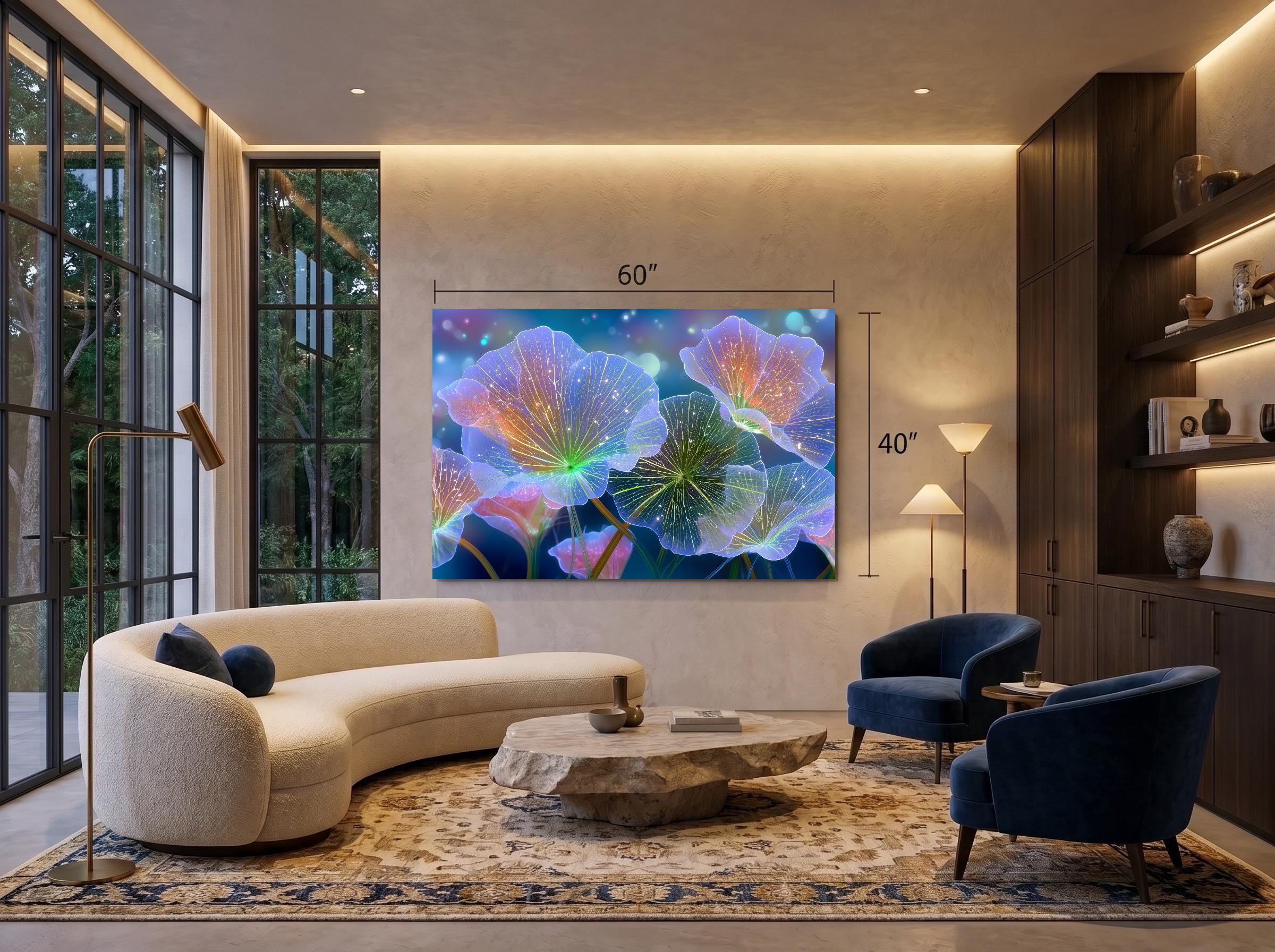 Auravelle - Crystal AcrylGlass Floral Wall Art – Luminous Botanical Statement Panel