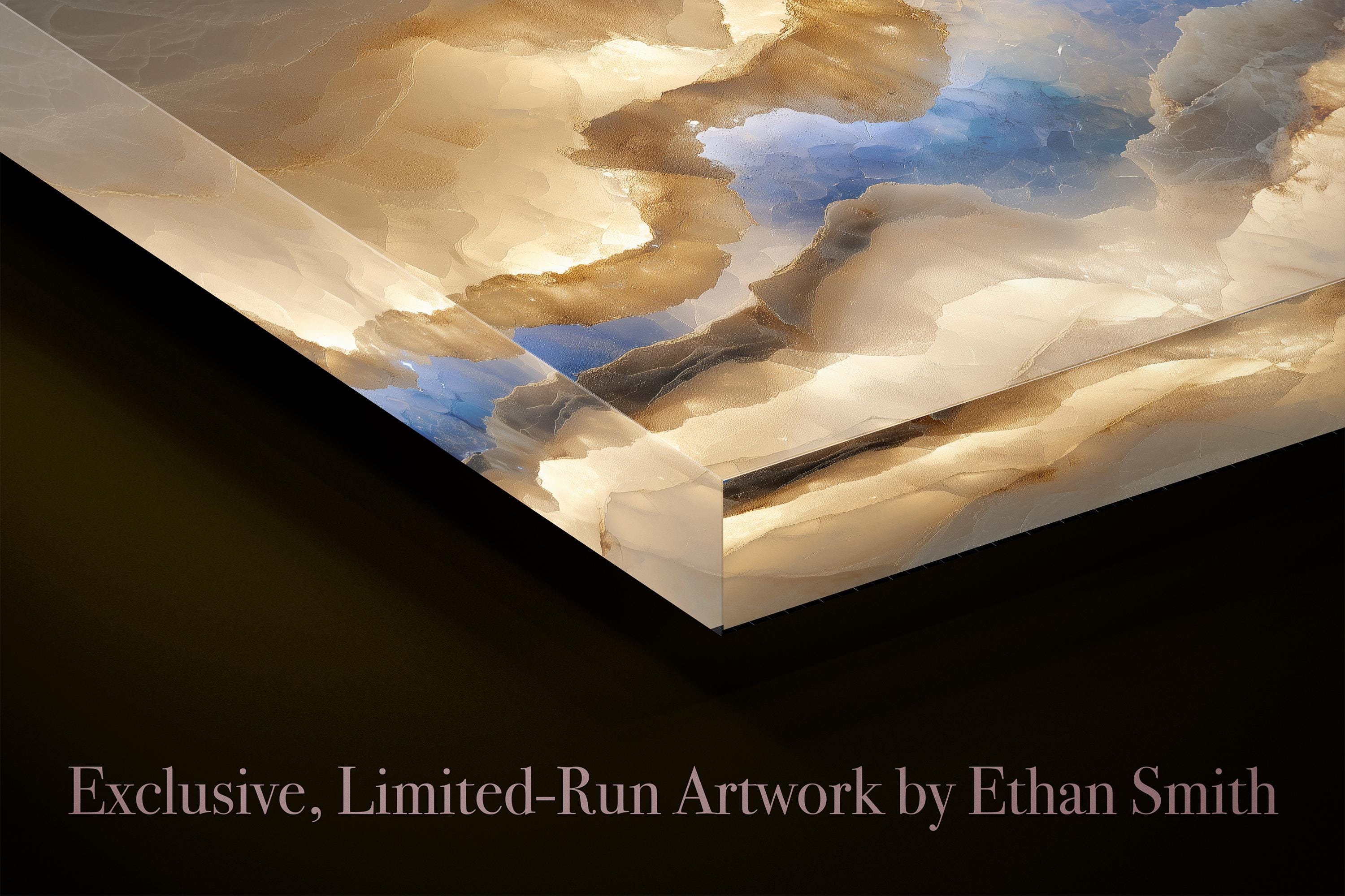 Sapphire Lumina Vein Crystal AcrylGlass Wall Art, Blue Onyx Stone Inspired Statement Panel