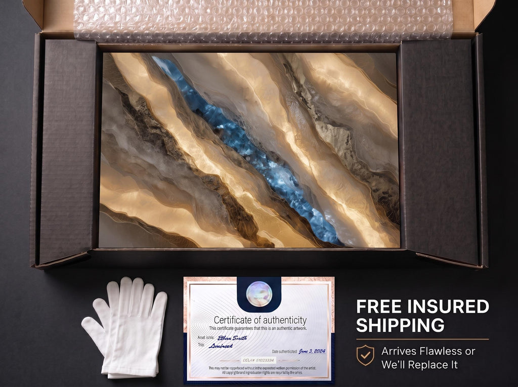 Sapphire Veil Meridian Crystal AcrylGlass Wall Art – Blue Onyx Abstract Marble Decor
