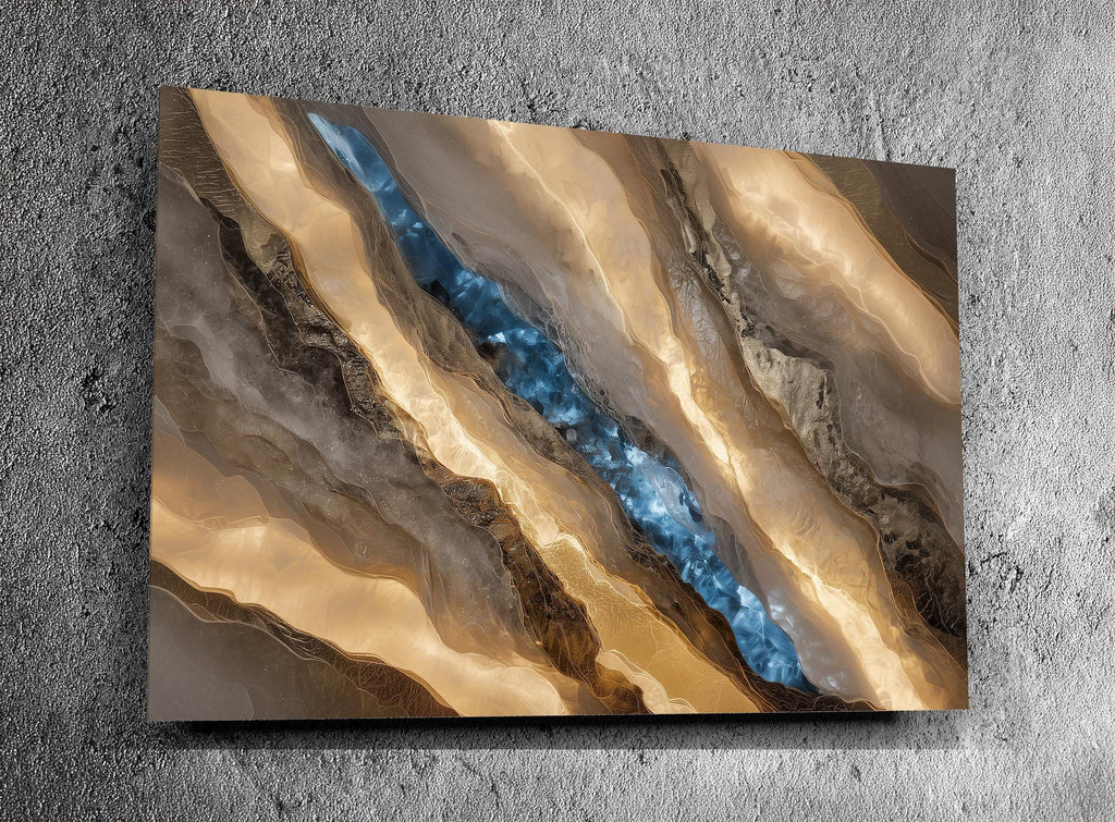 Sapphire Veil Meridian Crystal AcrylGlass Wall Art – Blue Onyx Abstract Marble Decor