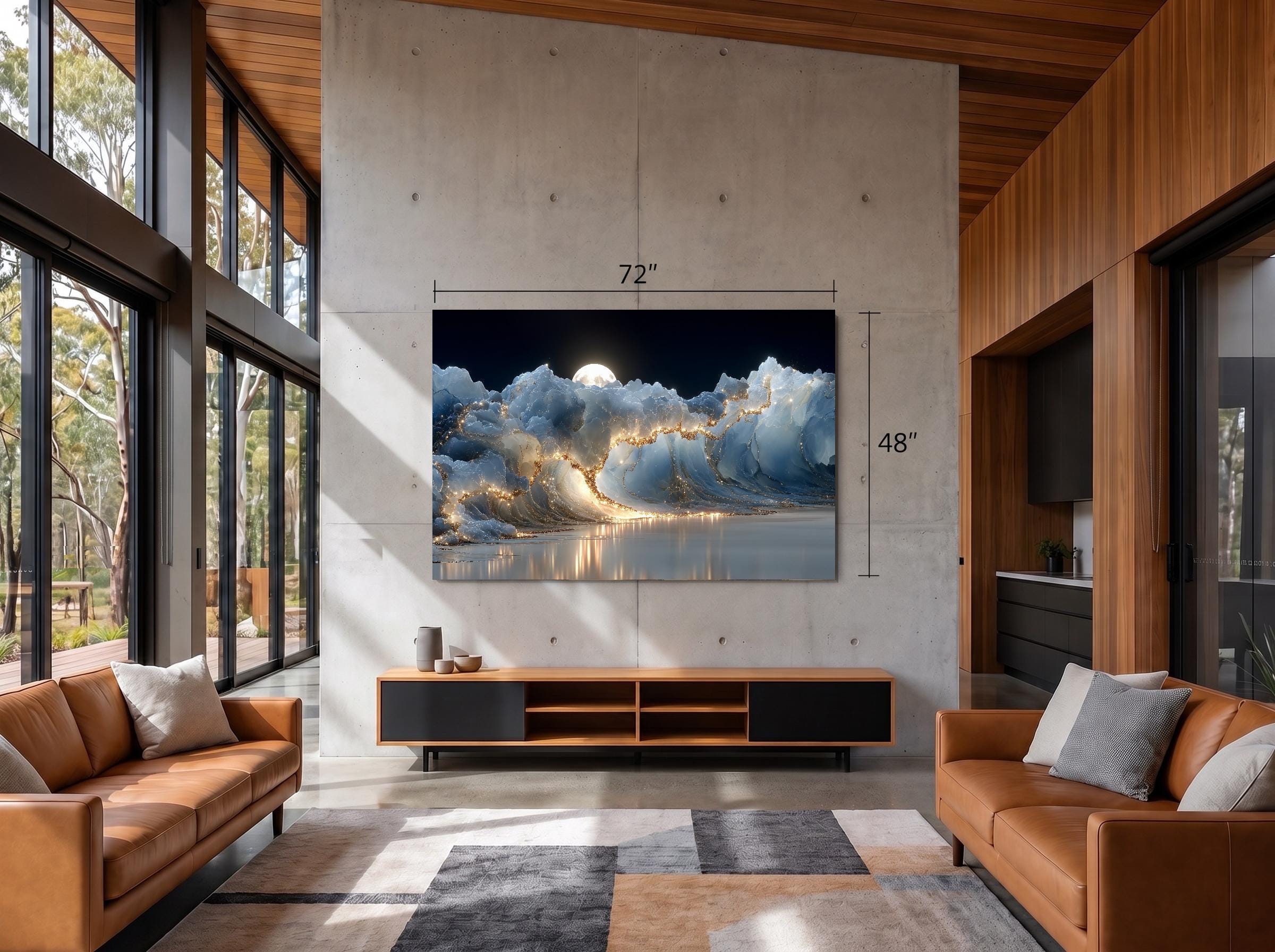 Crystal AcrylGlass Wall Art "Lunaris Veil" – Moonlit Abstract Wave, Modern Statement Decor