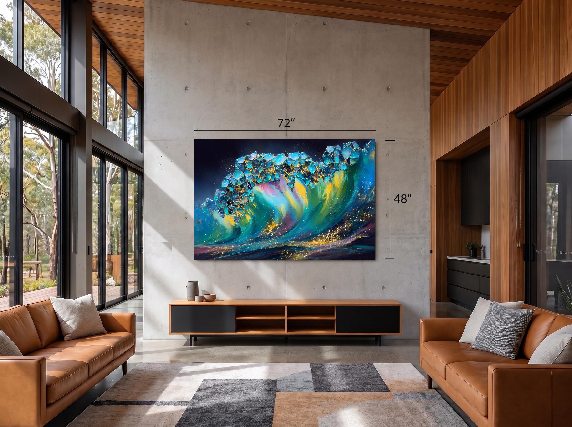 Crystal AcrylGlass Artwork “Prismwave”, Luxury Ocean Geode Statement Piece