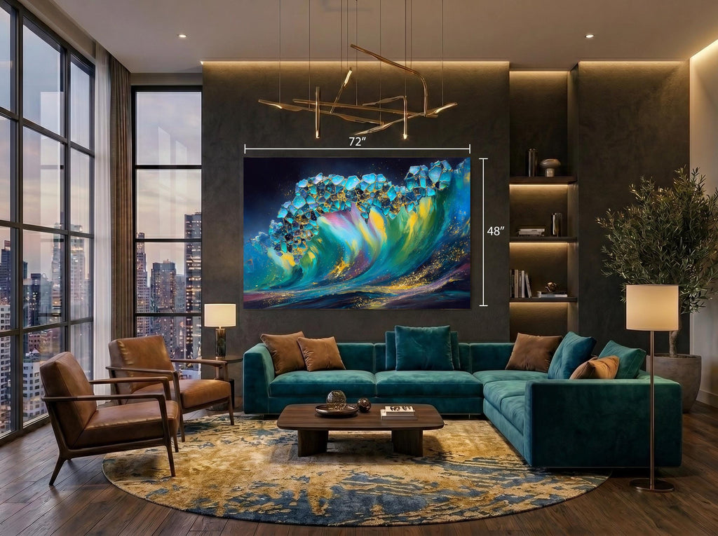 Crystal AcrylGlass Artwork “Prismwave”, Luxury Ocean Geode Statement Piece