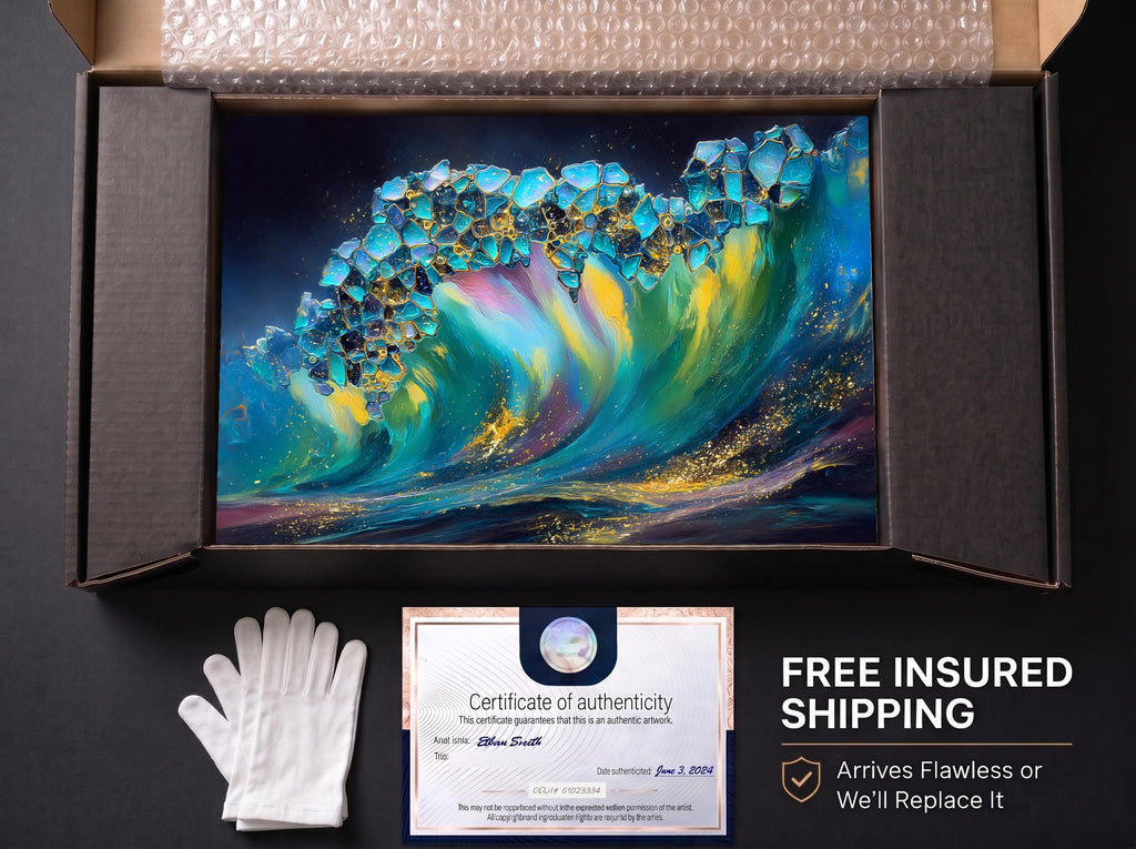 Crystal AcrylGlass Artwork “Prismwave”, Luxury Ocean Geode Statement Piece