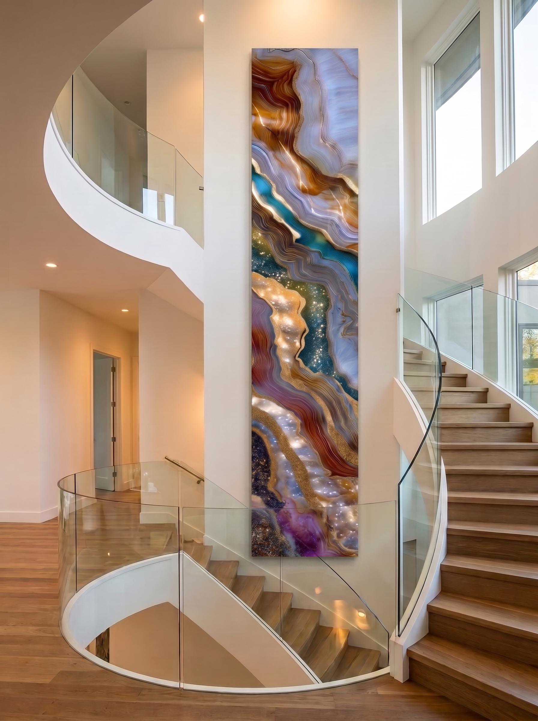 Asterion Veil - Luxury Vertical Crystal AcrylGlass Wall Art, Geode Statement Panel, Grand Staircase & Fireplace Decor