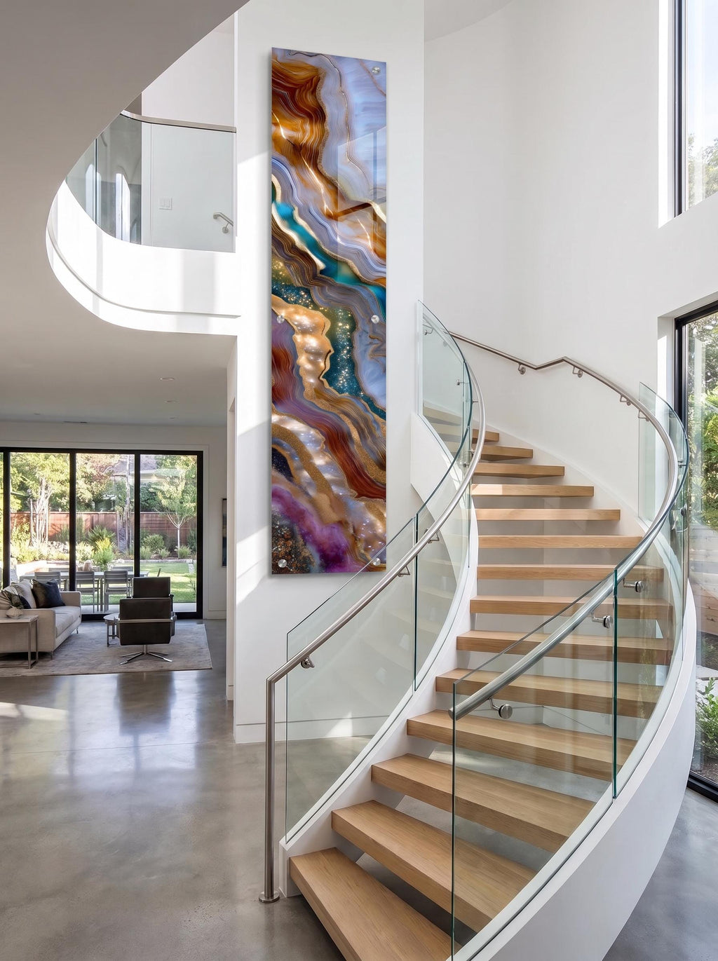 Asterion Veil - Luxury Vertical Crystal AcrylGlass Wall Art, Geode Statement Panel, Grand Staircase & Fireplace Decor