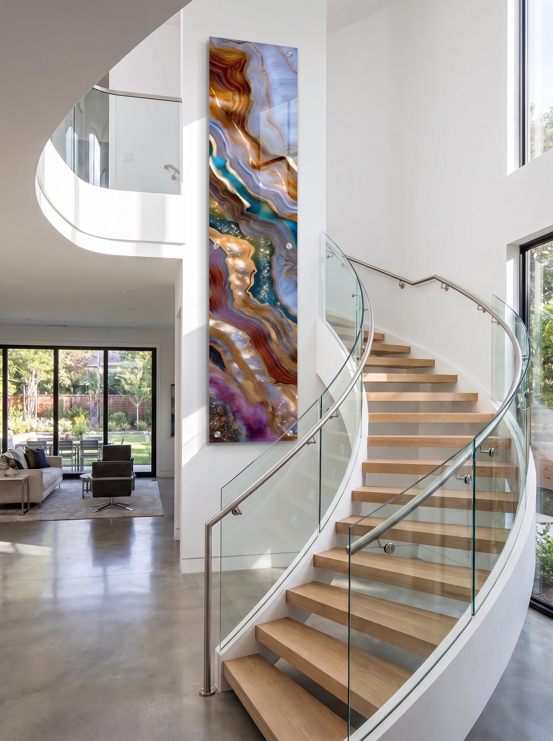 Asterion Veil - Luxury Vertical Crystal AcrylGlass Wall Art, Geode Statement Panel, Grand Staircase & Fireplace Decor
