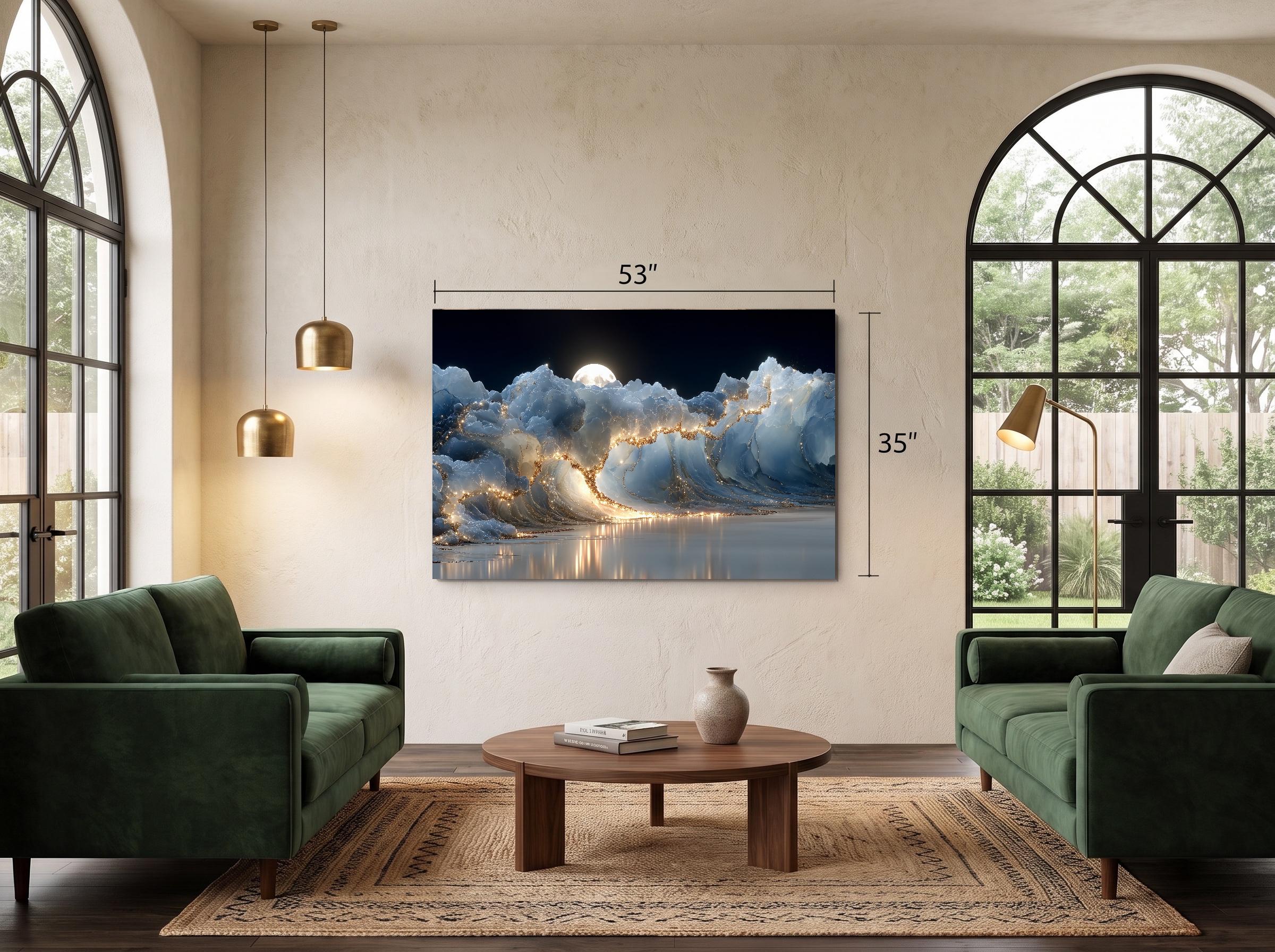 Crystal AcrylGlass Wall Art "Lunaris Veil" – Moonlit Abstract Wave, Modern Statement Decor