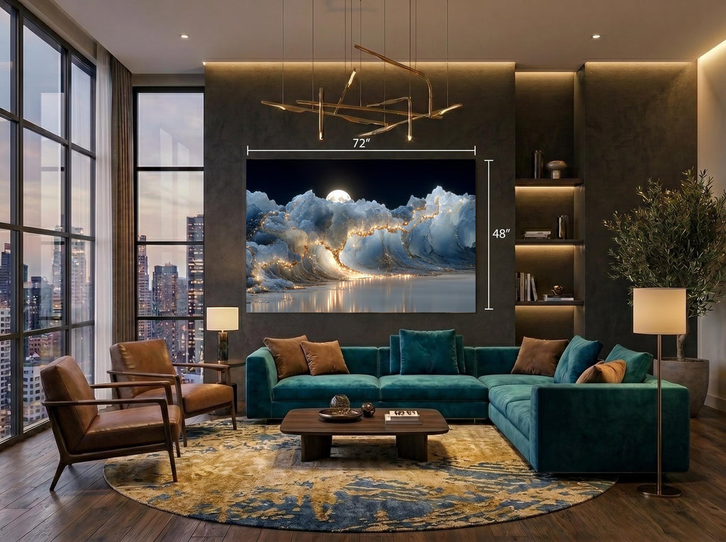 Crystal AcrylGlass Wall Art "Lunaris Veil" – Moonlit Abstract Wave, Modern Statement Decor