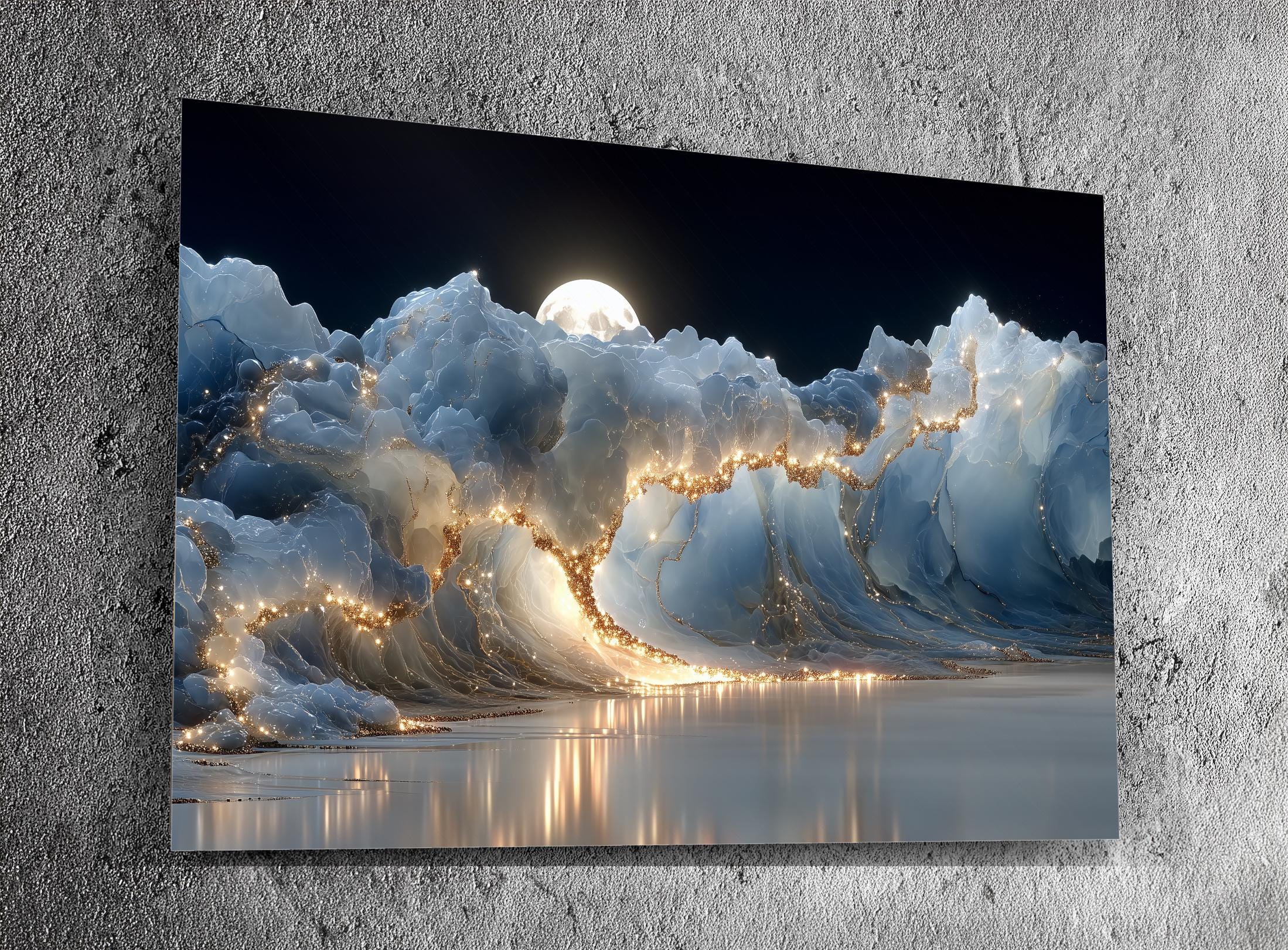 Crystal AcrylGlass Wall Art "Lunaris Veil" – Moonlit Abstract Wave, Modern Statement Decor