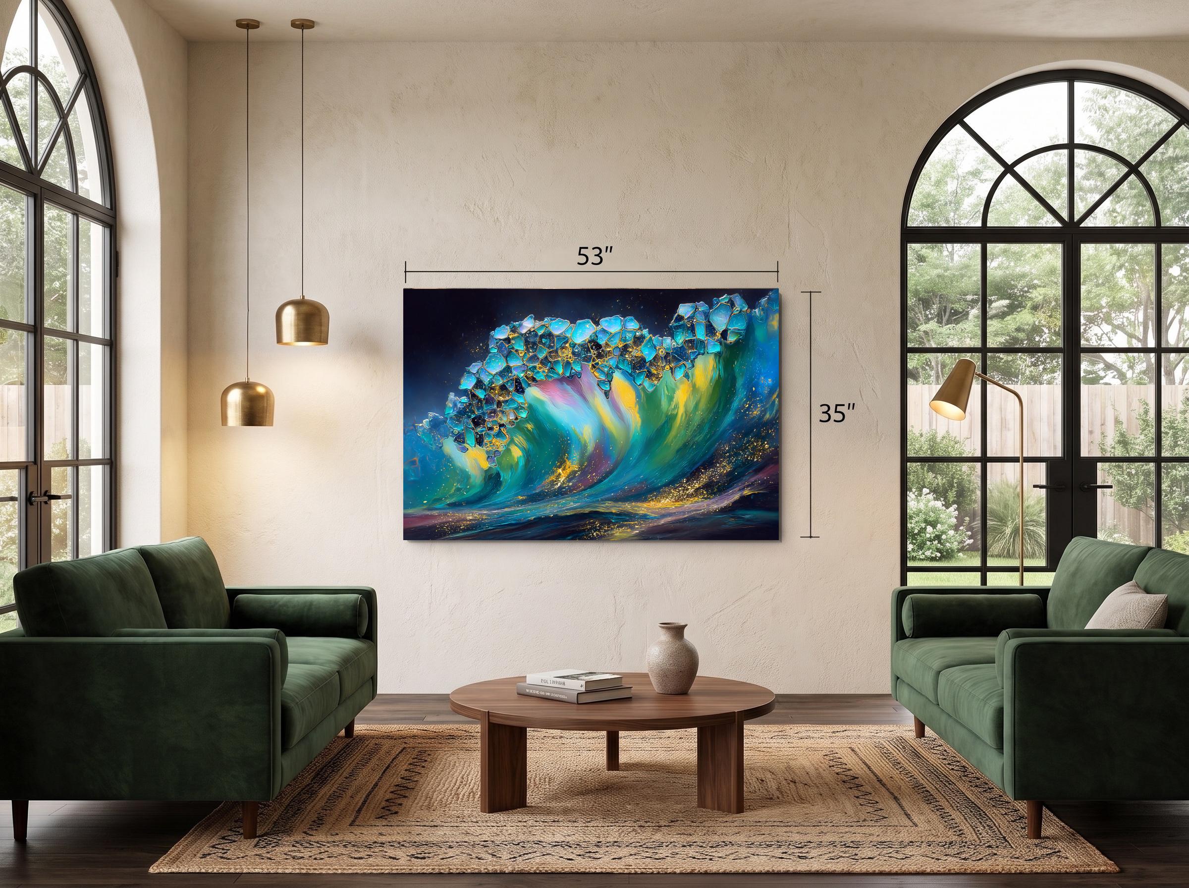 Crystal AcrylGlass Artwork “Prismwave”, Luxury Ocean Geode Statement Piece