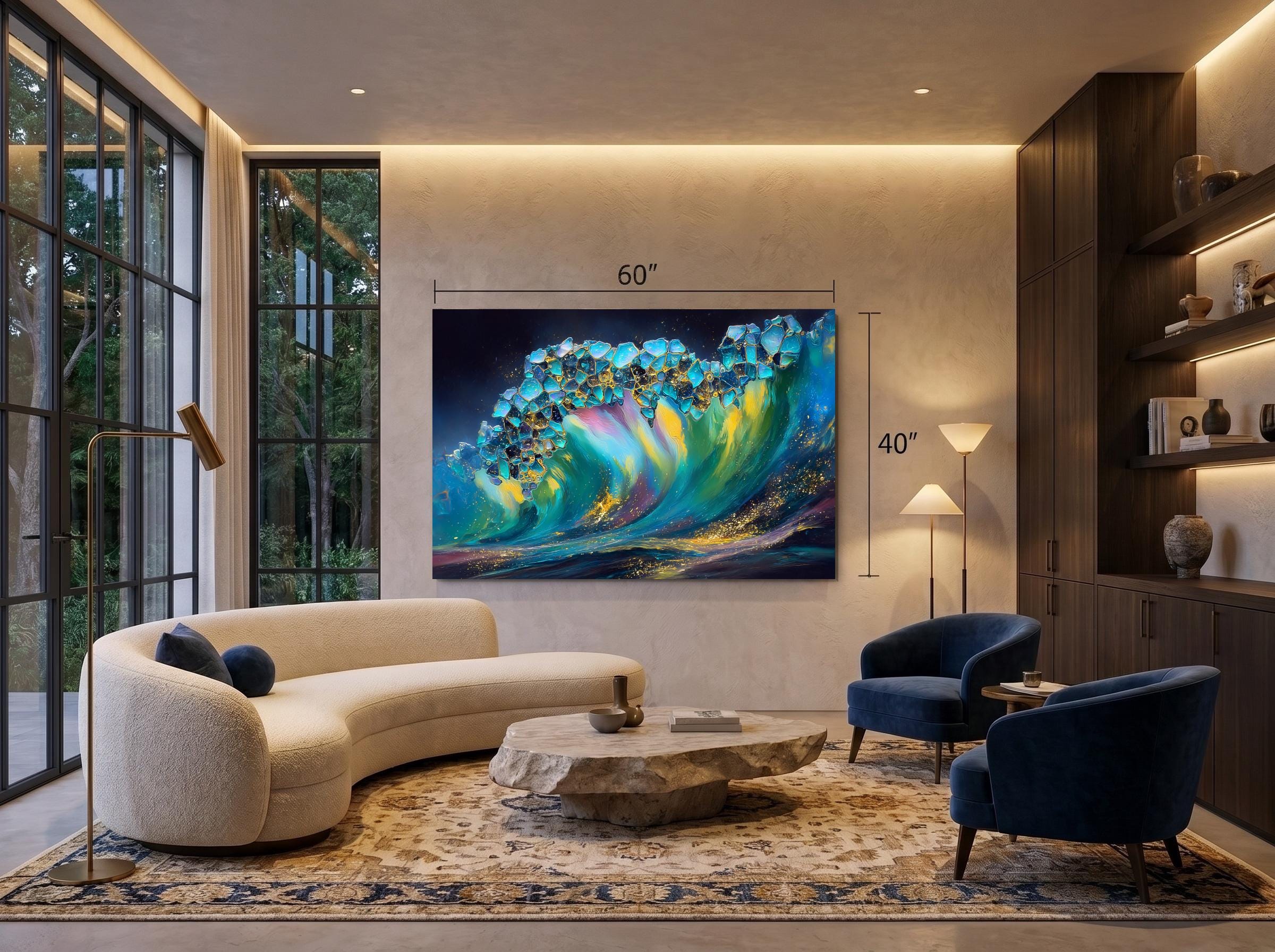 Crystal AcrylGlass Artwork “Prismwave”, Luxury Ocean Geode Statement Piece