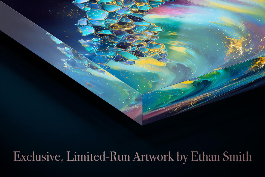 Crystal AcrylGlass Artwork “Prismwave”, Luxury Ocean Geode Statement Piece