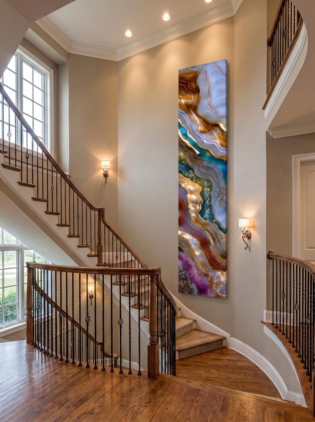 Asterion Veil - Luxury Vertical Crystal AcrylGlass Wall Art, Geode Statement Panel, Grand Staircase & Fireplace Decor