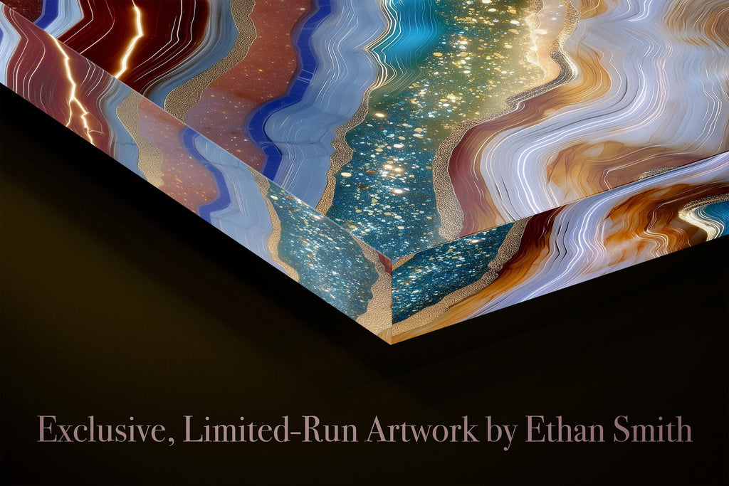 Asterion Veil - Luxury Vertical Crystal AcrylGlass Wall Art, Geode Statement Panel, Grand Staircase & Fireplace Decor