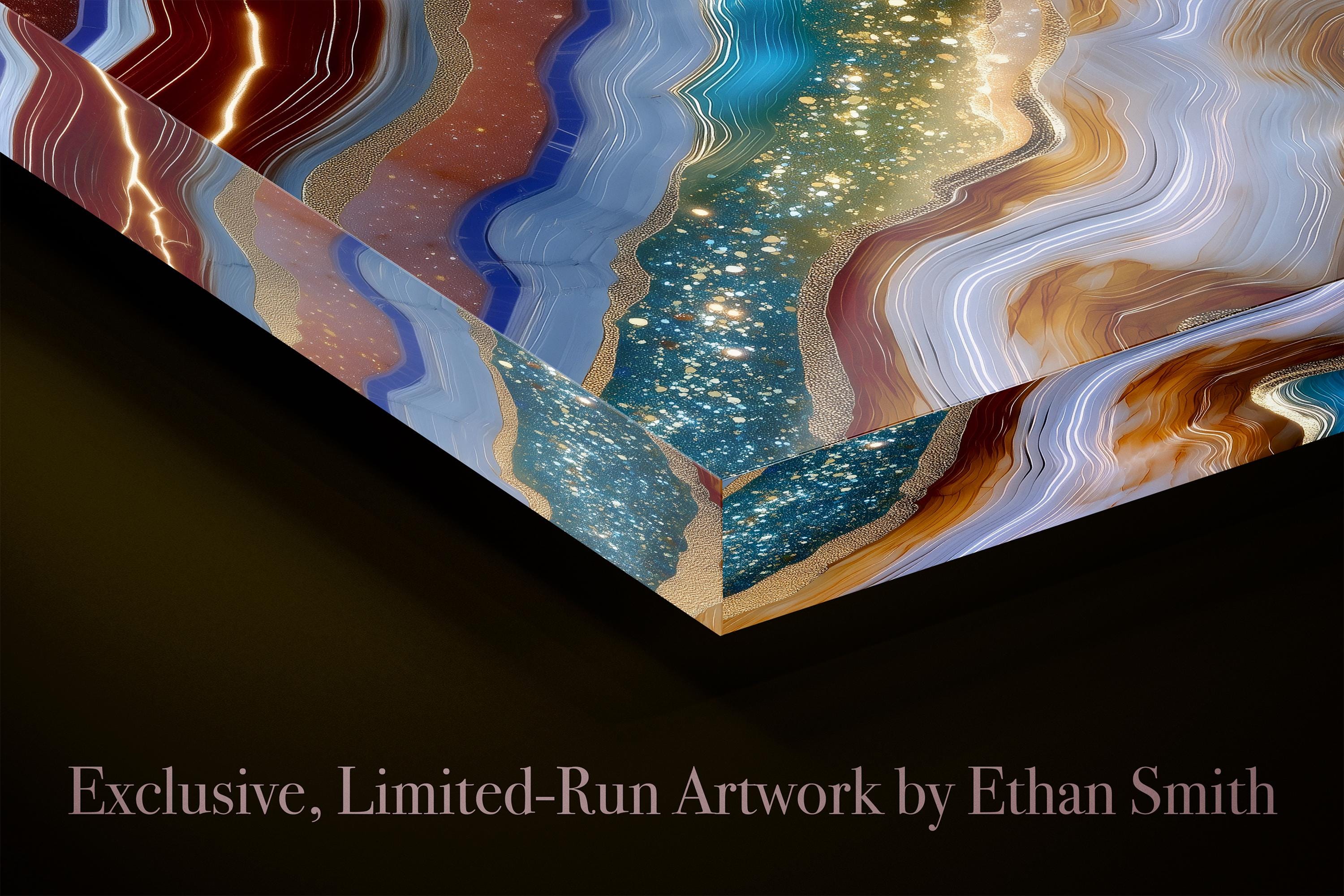 Asterion Veil - Luxury Vertical Crystal AcrylGlass Wall Art, Geode Statement Panel, Grand Staircase & Fireplace Decor