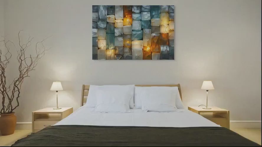 Ethereal Glow Acrylic Glass Wall Art: Teal Turquoise Amber Mosaic