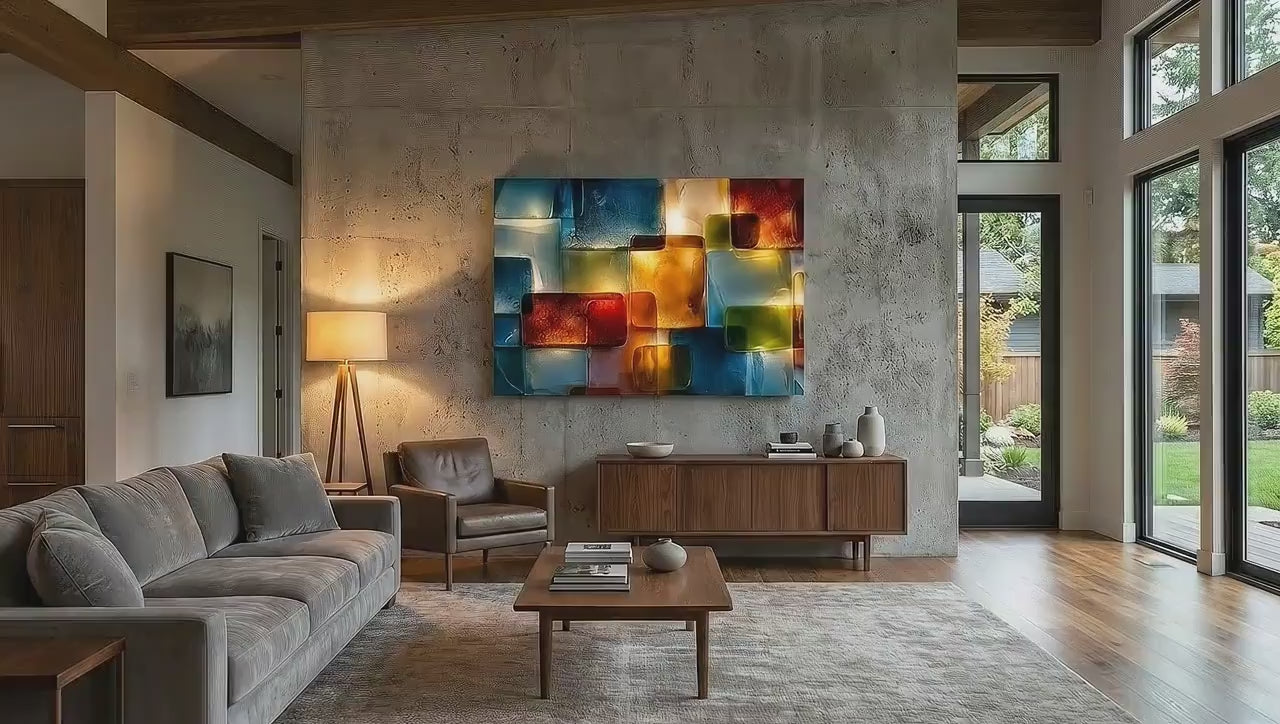 Luminous Topaz & Sapphire Crystal AcrylGlass Wall Decor: Contemporary Art with 3D and Backlit illusion
