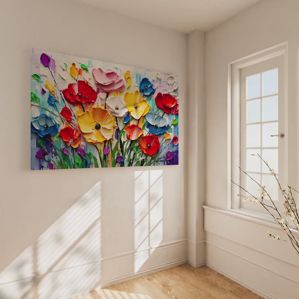 Impasto Bloom Acrylic Glass Wall Art: Modern Landscape Painting
