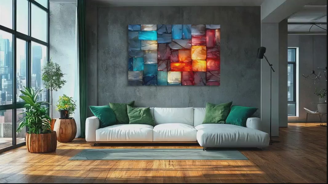 LumiRock Crystal Acrylglass Wall Art – Colorful Glass-Block Inspired Design, Luxury Statement Art
